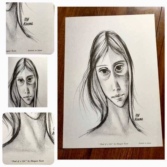 Margaret Keane VTG 60's Mod Black White Art Print - Picture 1 of 5